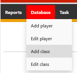 Picture of the Database menu dropped down and add class selected